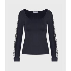 NWT Anne Fontaine Saga Black Mesh Sleeve Top 40 6 8